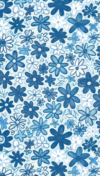A vibrant array of blue flowers in various shades, creating a cheerful pattern against a light background, designed as a phone wallpaper.