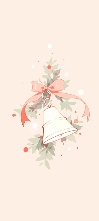 Christmas-themed phone wallpaper featuring a festive bell ornament with a red bow and holly decoration.