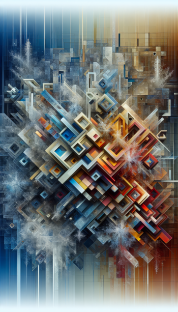 Abstract frosty-themed 3D geometric phone wallpaper with a cool color palette.