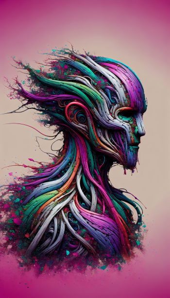 Abstract colorful art of a stylized profile portrait with flowing lines for a creative phone wallpaper background.