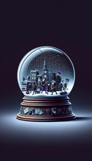 Artistic phone wallpaper featuring a detailed snow globe with a miniature cityscape and figures inside, set against a dark background.