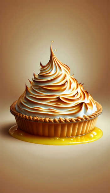 A beautifully crafted lemon meringue pie with a golden-brown toasted meringue topping, set against a simple background, designed as a vibrant phone wallpaper.