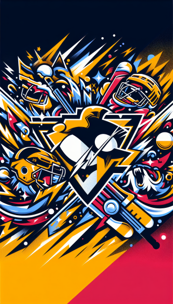 Dynamic and vibrant Pittsburgh Penguins themed phone wallpaper featuring team logo and hockey imagery.