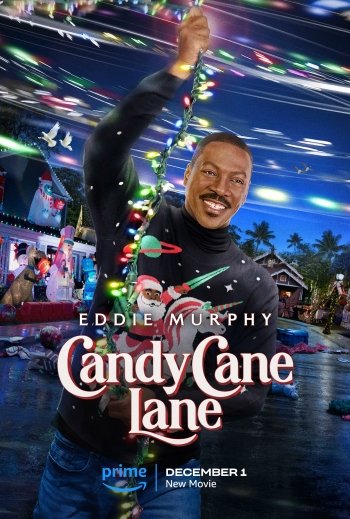 Eddie Murphy shines in this vibrant wallpaper for Candy Cane Lane, featuring festive lights and a whimsical holiday atmosphere, set to release on December 1.