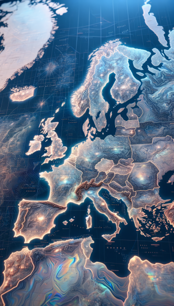 Stylized map of Europe featuring vibrant colors and intricate details, designed as a phone wallpaper, showcasing the continent's geography beautifully.