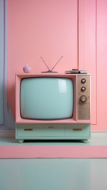 Vintage television on a pink background for retro-themed phone wallpaper.