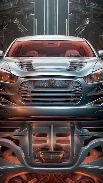 Futuristic car-themed phone wallpaper featuring a stylized front view of a car with mechanical details.