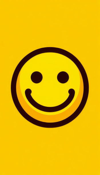 Bright yellow phone wallpaper with a simple black-outlined smiley face.