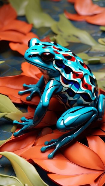 Colorful poison dart frog on leaves phone wallpaper.