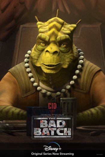 Star Wars: The Bad Batch TV show promotional phone wallpaper featuring the character Cid with the series logo and Disney+ branding.