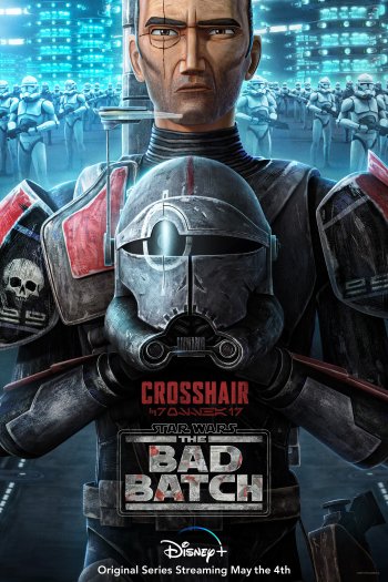 Star Wars: The Bad Batch promotional phone wallpaper featuring the character Crosshair with a team of clone troopers in the background.