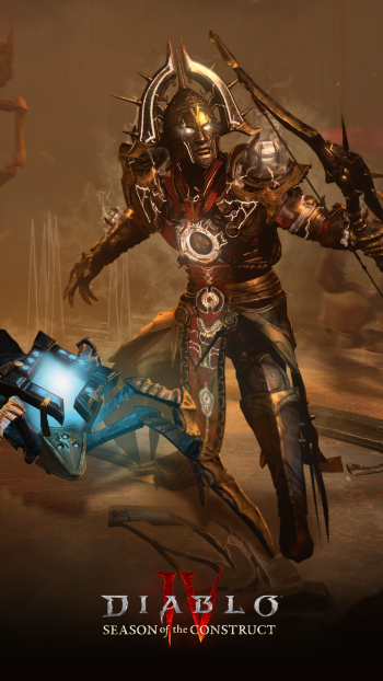 Diablo IV video game wallpaper featuring a detailed armored character from Season of the Construct for mobile phone.