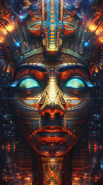 Fantasy Egyptian shaman with Pharaoh elements phone wallpaper.