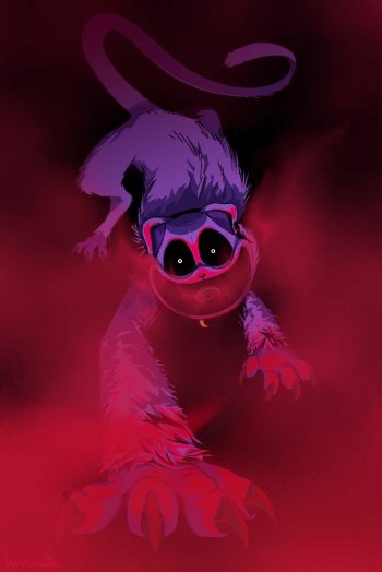 Poppy Playtime game character Huggy Wuggy in a red-themed phone wallpaper.