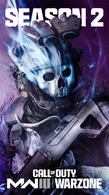 Call of Duty: Modern Warfare III Season 2 promotional phone wallpaper featuring a skull-masked soldier with a rifle.