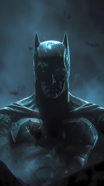 A striking fan art of Batman, showcasing a dark and intense portrait, designed as a captivating phone wallpaper.