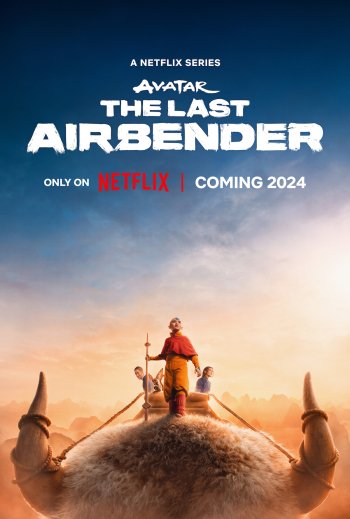Avatar: The Last Airbender Netflix series wallpaper featuring Aang standing on Appa with a dramatic sky background, coming in 2024.