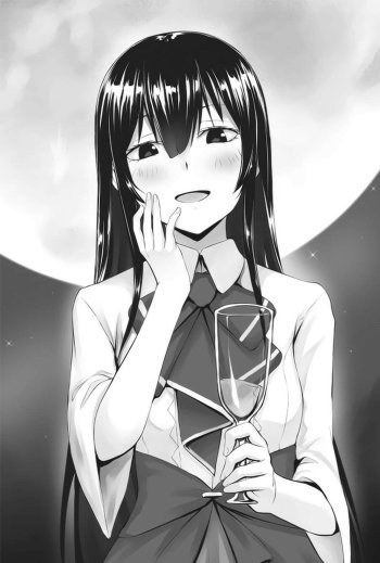 Anime style female character from 'Villainess Level 99' manga holding a glass, monochrome wallpaper for phone.