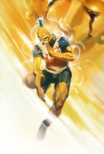 Isaac Netero from Hunter x Hunter depicted in a dynamic pose, surrounded by a vibrant golden aura, making for an eye-catching anime phone wallpaper.