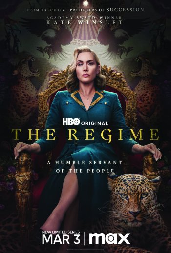 Phone wallpaper featuring Kate Winslet in HBO's TV Show The Regime, with thematic graphics including a leopard, premiering March 3 on HBO Max.