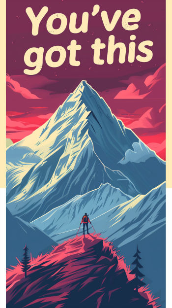 A vibrant phone wallpaper featuring a mountain landscape with a hiker. The text reads, You’ve got this, conveying a sense of motivation and inspiration.