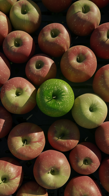 Assorted red and green apples forming a patterned phone wallpaper.