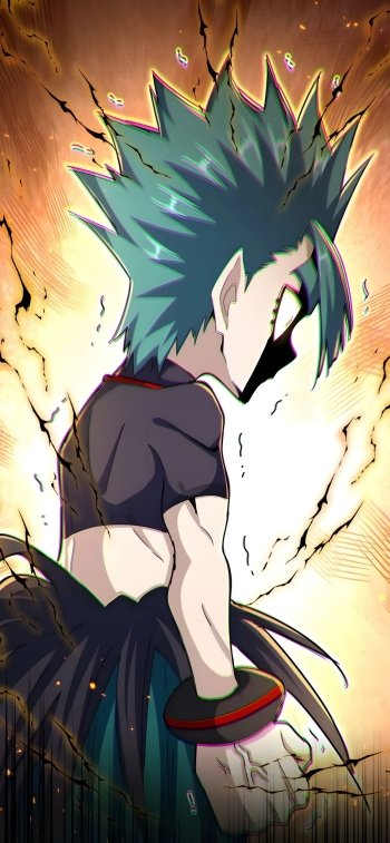 Phone wallpaper featuring Gu Santong from the Magic Emperor manhua with intense energy and spiky hair, styled in anime and manhwa art, compatible with iPhone and Android screens.