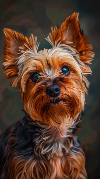Yorkshire terrier dog phone wallpaper featuring a close-up of an adorable Yorkie against a stylized background.