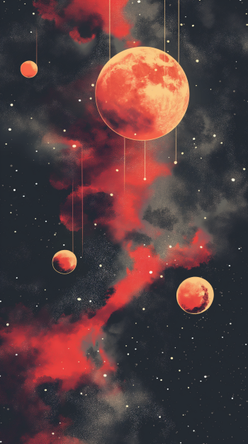Stunning galaxy-themed phone wallpaper featuring planets and cosmic clouds.
