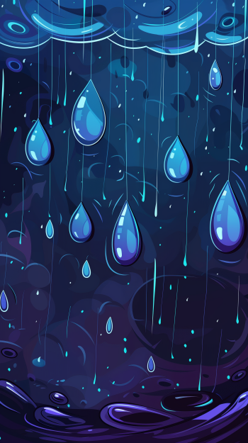 A vibrant phone wallpaper featuring artistic raindrops cascading against a deep blue background, creating a calming and refreshing atmosphere.