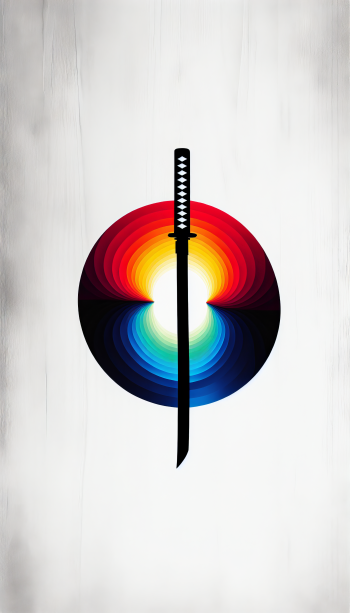 Stylish ninja sword with a colorful radial background designed as a mobile phone wallpaper.