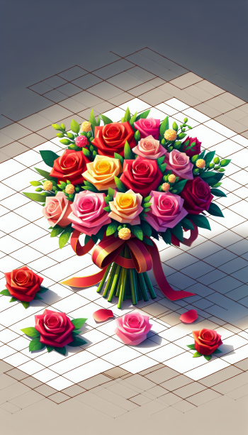 Colorful rose bouquet with pink, yellow, and red roses, designed as a phone wallpaper with a tiled background.