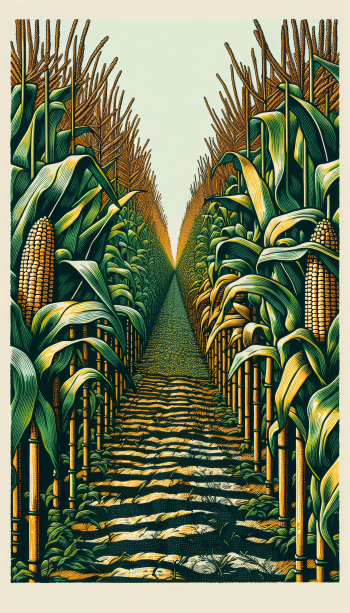 Artistic illustration of a path through a corn field for phone wallpaper.