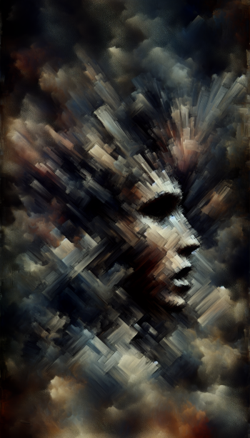 Abstract anxiety-themed artwork for phone wallpaper with fragmented face design.