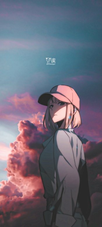 Anime-inspired phone wallpaper featuring Cha Hae-in from Solo Leveling, set against a dramatic sky filled with clouds, capturing a strong and confident pose.