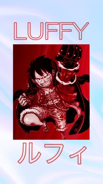 Anime phone wallpaper featuring Monkey D. Luffy from One Piece using Haki with stylized red and blue background.