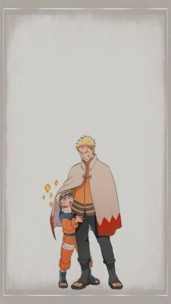 Anime-style illustration of Naruto Uzumaki with a character from the anime series Naruto, designed as a phone wallpaper with a clean background.
