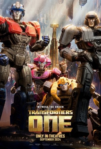 Phone wallpaper featuring characters from the movie Transformers One with prominent robotic figures in a battle-ready stance and the film's title and release date at the bottom.