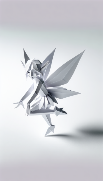 3D geometric-style pixie phone wallpaper in shades of silver and gray on a soft gradient background.