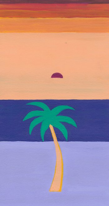  Palm, beach, retro sunset design.