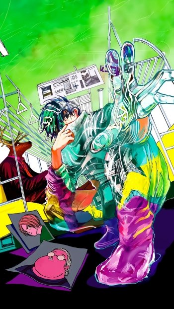 Anime-inspired phone wallpaper featuring characters and themes from Sakamoto Days, showcasing vibrant art style and dynamic elements from the popular manga series.