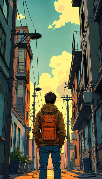 digital nomad urban silhouette backpack Phone Wallpaper