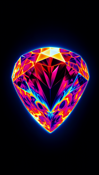 A vibrant, stylized ruby gemstone glows with vivid colors against a dark background, designed as an eye-catching phone wallpaper.