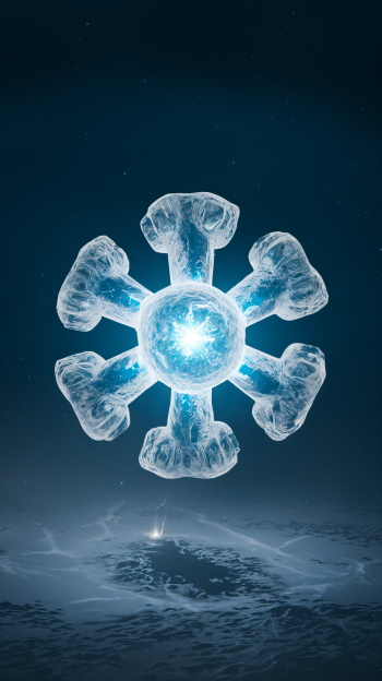 A striking phone wallpaper featuring a blue, crystalline snowflake illuminated at its center, set against a dark, ethereal background. The design evokes a sense of frozen beauty.