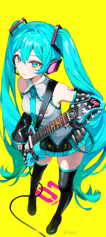 Hatsune Miku waifu Anime electric guitar Vocaloid Phone Wallpaper