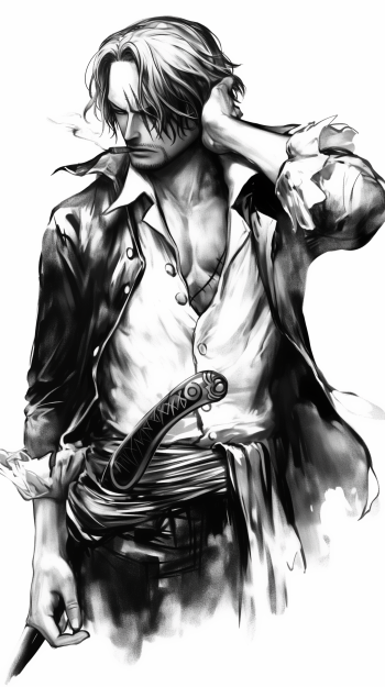 Anime One Piece Shanks (One Piece) manga Black And White Anime Phone Wallpaper