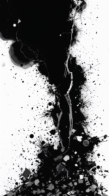 A striking black and white phone wallpaper depicting destruction, featuring chaotic splashes of black against a white background, creating a dramatic and intense visual effect.