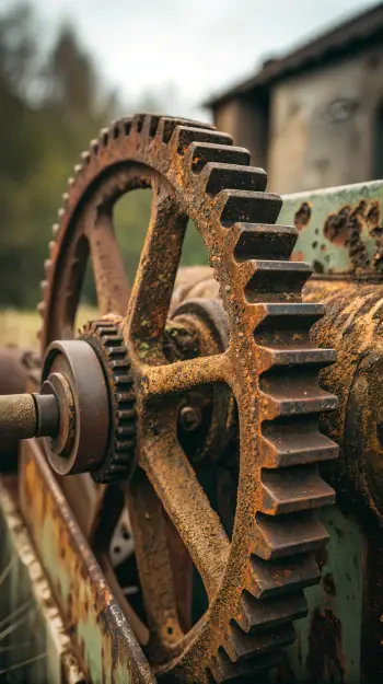 Close-up of a rusty gear from old machinery, showcasing vibrant textures and colors, making for a striking phone wallpaper.
