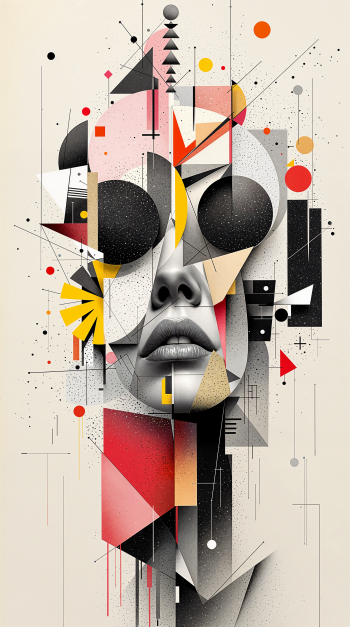 A contemporary phone wallpaper featuring an abstract portrait. Bold geometric shapes and contrasting colors create a striking visual effect, blending artistry with modern design.