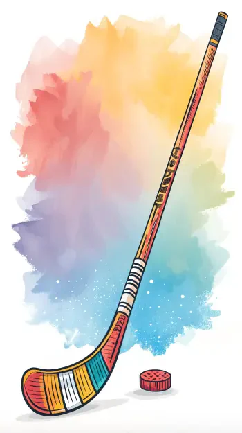 A vibrant illustration of a hockey stick and puck against a colorful splash background, designed as an engaging phone wallpaper for hockey enthusiasts.